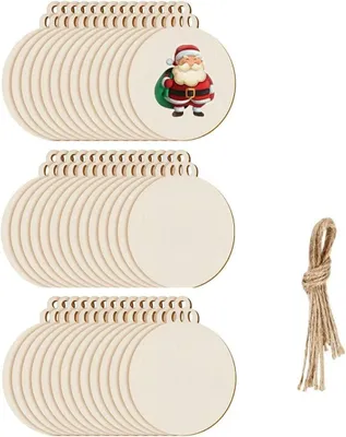 Produktbild von 100 Holzscheiben zur Dekoration für Weihnachten – DIY-Dekorationen zum Aufhängen mit Schnur