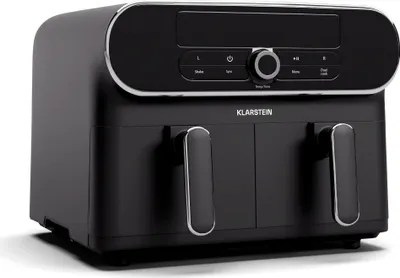 Produktbild von Klarstein AuraAir Color Touch Dual Heißluftfritteuse – 11L Dual-Kammer Airfryer, 1700 W, 8 Programme, Touchscreen, 75 % Weniger Fett, Antihaft, Überhitzungsschutz, Schwarz/Silber