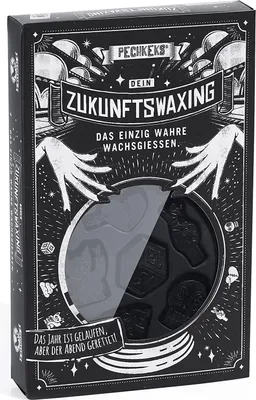 Obrázok produktu pre Pechkeks 4401001 Sada na tvarovanie vosku na Silvestra - 6 čiernych voskových figúrok, lyžica na tavenie a brožúra s návodom na tvarovanie vosku