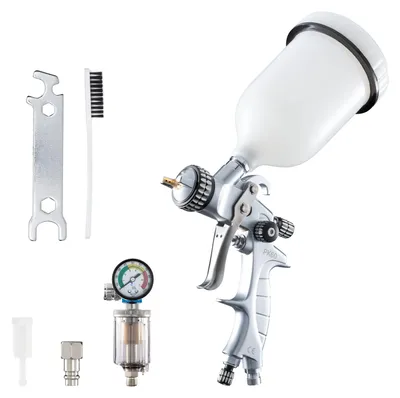 Zdjęcie produktu dla Pistolet lakierniczy Benbow PK60, zestaw 10-częściowy, z separatorem oleju/wody, dysza 1,4+1,8 mm w zestawie, zbiornik 600 ml, ciśnienie 2 bary