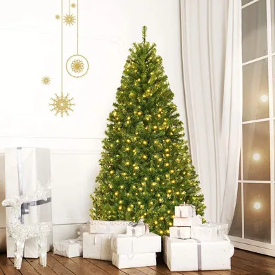 Produktbild von COSTWAY 180cm LED Künstlicher Weihnachtsbaum mit 1000 PVC Spitzen, 350 LED, 11 Lichtmodi, 5 Farbwechsel & Metallständer Tannenbaum Christbaum Grün