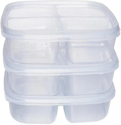 Obrázok produktu pre Opakovane použiteľné 3-dielne nádoby na jedlo, sada 2 ks, 1,6 l, bez BPA, vhodné do mikrovlnnej rúry a umývačky riadu