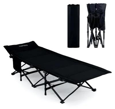 Produktbild von Klappbares Feldbett mit Baumwollfüllung, belastbar bis 180 kg, mit Seitentasche, geeignet für Camping und als Gästebett