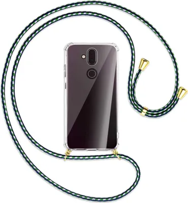 Produktbild von Handykette Backcover-Schutzhülle mit Band (Metall goldfarben) für Nokia 8.1 - grün/blau/weiß