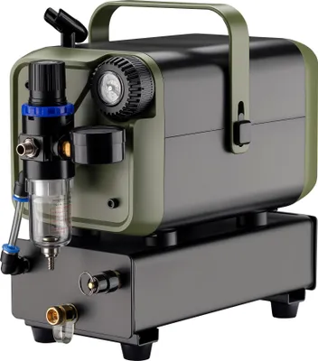 Produktbild von Wiltec Airbrush Kompressor HS-679F 1/6 PS, Druckluftkompressor 28 l/min Luftzufuhr, Kompressor für Airbrush-Pistole mit Halterung, Luftkompressor mit Druckmesser für Airbrush-Design