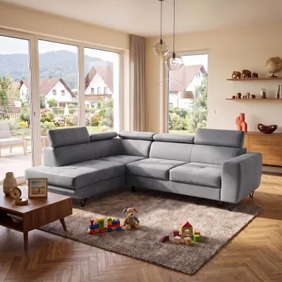 Produktbild von MUFFO Ecksofa JUNIOR L Links mit Schlaffunktion 194x128 Velours Grau