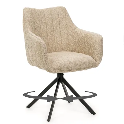 Zdjęcie produktu dla NEW HOME Krzesło PIANO obrotowe z funkcją powrotu tapicerowane krzesło do jadalni do salonu - jasnobeżowe - boucle