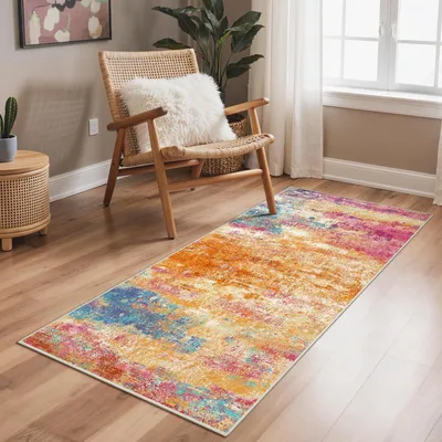 Obrázok produktu pre Koberec Läufer, 80x150 cm, umývateľný, protišmykový, abstraktný vzor, krátky vlas