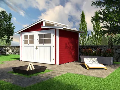 Produktbild von WEKA 226.2424.13400 Gartenhaus/Blockbohlenhaus Luna mit Doppeltür ; Größe: 2 ; Farbgebung: Schwedenrot ; Wandstärke: 21 mm ; Maße (LxBxH): 239 cm x 235 cm x 252 cm ; Seitenwandhöhe: 197 cm