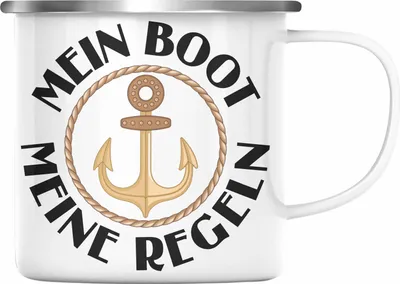 Produktbild von Trendation - Kapitän Emaille Tasse Geschenk Käptn Lustiger Spruch Bootsfahrer Sportboot Herren Segler Segeln Motoboot Lustig (Silber)