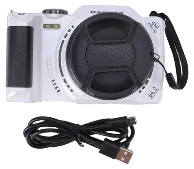 Zdjęcie produktu dla Aparat cyfrowy 4K 64 MP z odchylanym ekranem 3 cale, 18-krotnym zoomem, autofokusem i WiFi do fotografii selfie, kolor biały