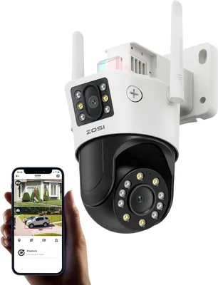 Produktbild von ZOSI Duallinse PTZ Überwachungskamera Aussen WLAN, 2MP+2MP 360° Kamera, KI Erkennung, Auto-Tracking, Farbnachtsicht, 2-Wege-Audio, C298