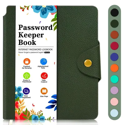 Produktbild von Passwortbuch mit Register A-Z, A6, Dunkelgrün, Kunstleder