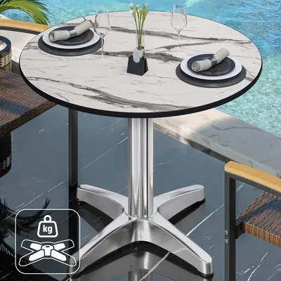Produktbild von CPBL | HPL Bistrotisch | Ø:H 60 x 80 cm | Weiß-Marmor / Aluminium | Zusatzgewicht | Rund | Bistrotisch Gastro Tisch