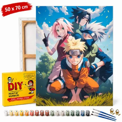 Obrázek produktu pro Obraz k vybarvení podle čísel s rámečkem „Ekipa Naruto“, 50 × 70 cm
