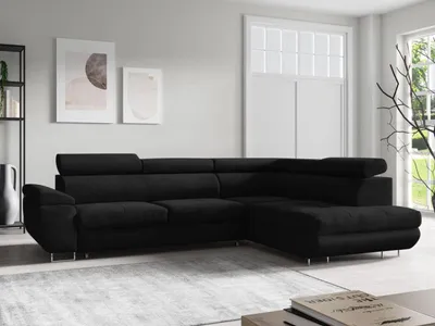 Produktbild von FurniDe24 Ecksofa L-Form Aron Rechts - Moderne Ecksofa, Wohnzimmer Sofa - Eckcouch Schwarz (Kronos 07)