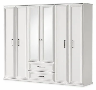Immagine prodotto di Armadio bianco elegante con 6 ante, cassetti e ampio spazio di stoccaggio