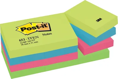 Produktbild von Post-it-memoblok 3m post-it 653 38x51mm Neon Assorti Farbe | Pak ein 12 Stück | 24 Stücke