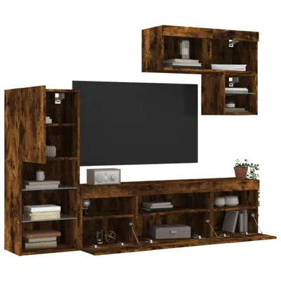 Produktbild von 6-tlg. Wohnwand mit LED-Beleuchtung Räuchereiche Holzwerkstoff 3216736