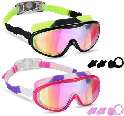 Image de Lunettes de natation pour enfants, lot de 2, protection UV, anti-buée, pour les enfants de 3 à 15 ans
