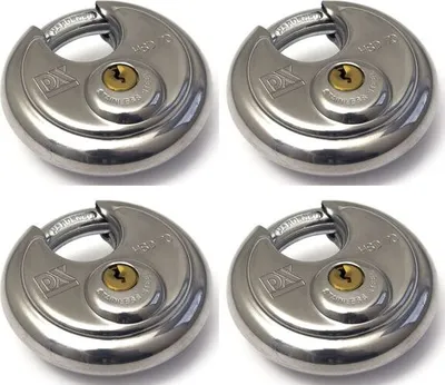Produktbild von 4 x Rundes Vorhängeschloss 70 mm - Gleichschliessend - mit 8 Schlüssel