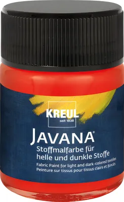 A bottle of red fabric paint with a black lid.