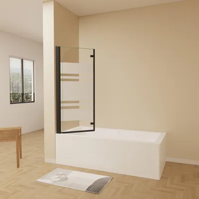 Produktbild von AICA 110cmx140cm Badewannenaufsatz Schwarz mit Blickdichten 6mm NANO ESG-glas 3-teilig Faltwand Badewannenfaltwand Badewanne Duschabtrennung Duschwand