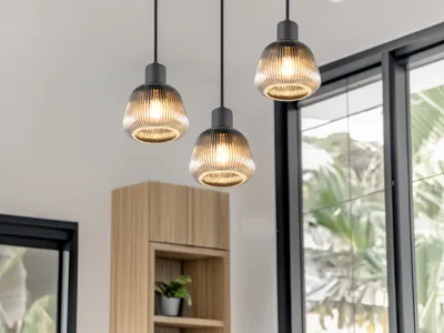 Produktbild von LED Cluster Pendelleuchte 3-flammig Lampenschirme Glas Retro Treppenhaus, Ø37cm