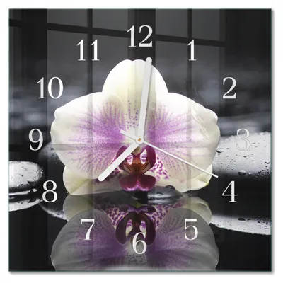 Produktbild von Tulup Glasuhr Wanduhr Küchenuhr Echt-Glas 30x30 cm Modern Dekorativ Geräuschlos Weiße Zeiger - Orchidee