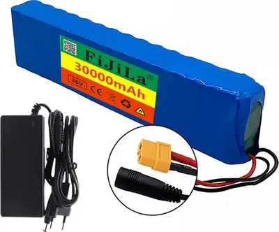 Produktbild von 36V 30Ah Li-ion baterie 10S3P 500W sada baterií s nabíječkou pro e-kolo a e-skútr 18650 články vysoce výkonné baterie, XT60 + DC zástrčka