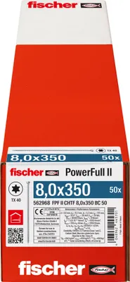 Imagen del producto de Tornillo autoperforante Fischer Power-Full II, 8,0x350 mm, cabeza plana, color azul