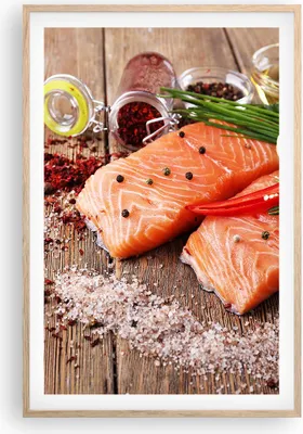 Produktbild von Gerahmtes Poster - Rahmen in heller Eiche - Lachs Fisch Essen Küche - 61x91,5 cm - Wand Bild - Wanddeko - Wandbilder - Wandposter - Bilderrahmen - Bilder - Kunstdruck - Wandbild - P2NPA61x91-2822