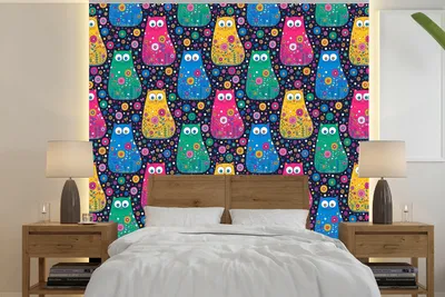 Obrázek produktu pro MuchoWow® Fototapety do obývacího pokoje nebo ložnice tapety vinylové motivy tapety Kočka - duha - květiny 260x260cm