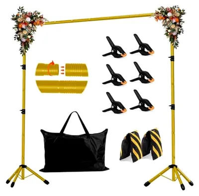Produktbild von 3 x 2,5 m Hintergrundständer für Partys, verstellbarer Fotohintergrund mit Tragetasche, tragbarer Ständer für Hochzeiten, Fotoshootings und Fotostudios, Gold