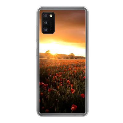 Produktbild von MuchoWow® Handyhülle Schutzhülle Hülle für Samsung Galaxy A41 Sonnenuntergang über den Mohnblumen in England Silikon Softcase Handy Hülle - Mobiltelefon