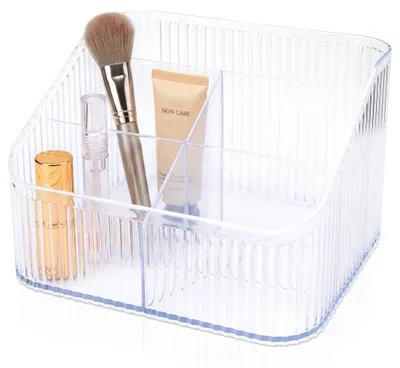 Produktbild von Eleganza | Kosmetik Organizer 18x15 cm - 5 Fächer - Transparenter Kunststoff - Ryffelfläche