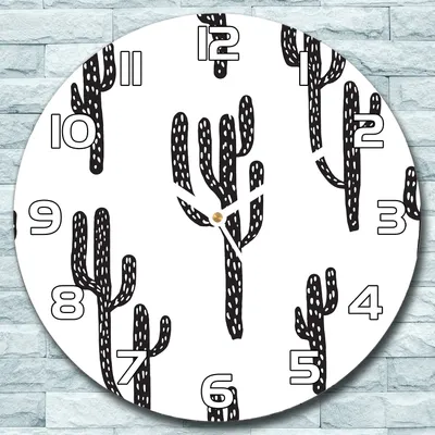 Produktbild von Wanduhr aus Glas Rund fi 30 Mexikanischer Kaktus Quarz Deko Schlafzimmer Büro