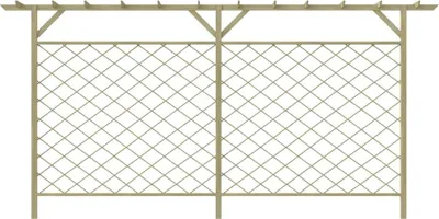 A beige wooden garden trellis with a pergola top, shown against a white background.