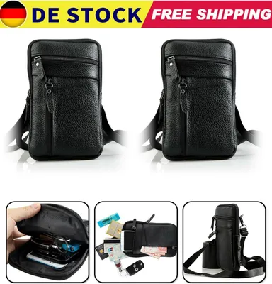 Produktbild von 2STK Herren Leder Gürteltasche Handy Tasche Umhängetasche Crossbag Tasche Hüfttasche