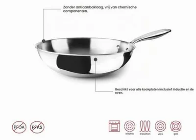 Productafbeelding van Wok 20 cm, roestvrij staal, geschikt voor inductie, zonder antiaanbaklaag