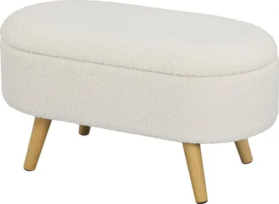 Produktbild von Sitzbank mit Stauraum, Polsterbank mit Deckel, Bettbank mit Teddysamtoptik, für Flur Schlafzimmer Wohnzimmer, Holzrahmen 82 x 41 x 45 cm Weiß