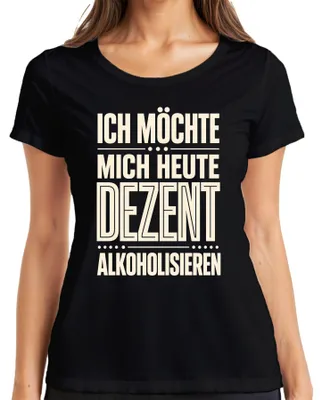 Productafbeelding van Ik wil vandaag een beetje alcohol drinken. Grappig shirt met de tekst "Saufen" (drinken), voor dames, zwart, maat S