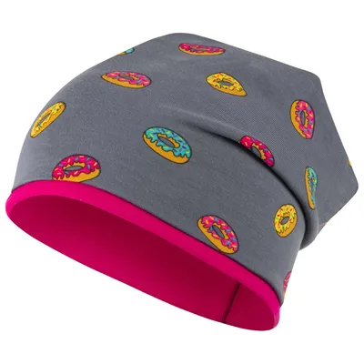 Produktbild von Mädchen Mütze Beanie Übergangsmütze Herzen, Punkte Allover-Print, Grau-Fuchsia, Gr. 50-52