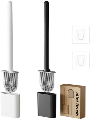 Produktbild von Silikon-Toilettenbürsten-Set, wandmontiert, flexibel, weiß & schwarz