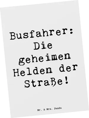 Produktbild von Mr. & Mrs. Panda Postkarte Spruch Busfahrer Helden - Weiß - Geschenk, Handgemacht, Herz erwärmt, Aufmerksamkeit, Geduld, Ansichtskarte, bildkarte, Postkarten, Bedanken
