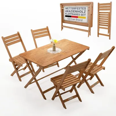 Produktbild von JUSKYS® Gartenmöbel Set Rimini, Holz, 5-teilig mit Tisch & Stühlen, Natur