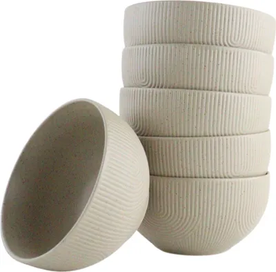 Produktbild von "OTIX Suppenschalen ohne Griff Set mit 6 Schälchen 600ml Karamell Keramik TEAK"
