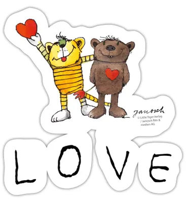 Produktbild von Spreadshirt Janosch Tiger und Bär Love Liebe Sticker Aufkleber, 10 x 10 cm, Mattweiß