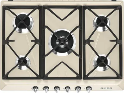 Produktbild von Smeg Victoria SR975PGH, Cremefarben, Integriert, 68.5 cm, Gaskochfeld, Emailliert, 5 Zone(n)