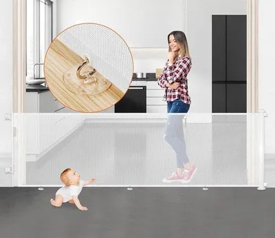 Productafbeelding van Famanu trekvrije veiligheidshek voor trappen, verstelbaar van 0 tot 300 cm - bedienbaar met één hand - wit